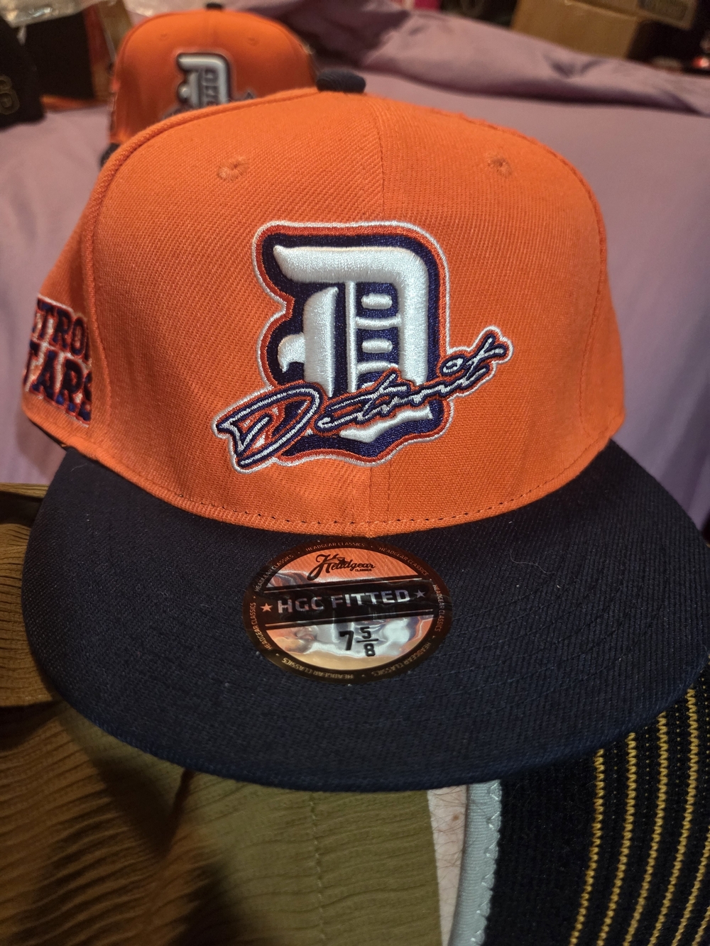 Detroit Script D Logo Fitted Cap - Orange/Navy